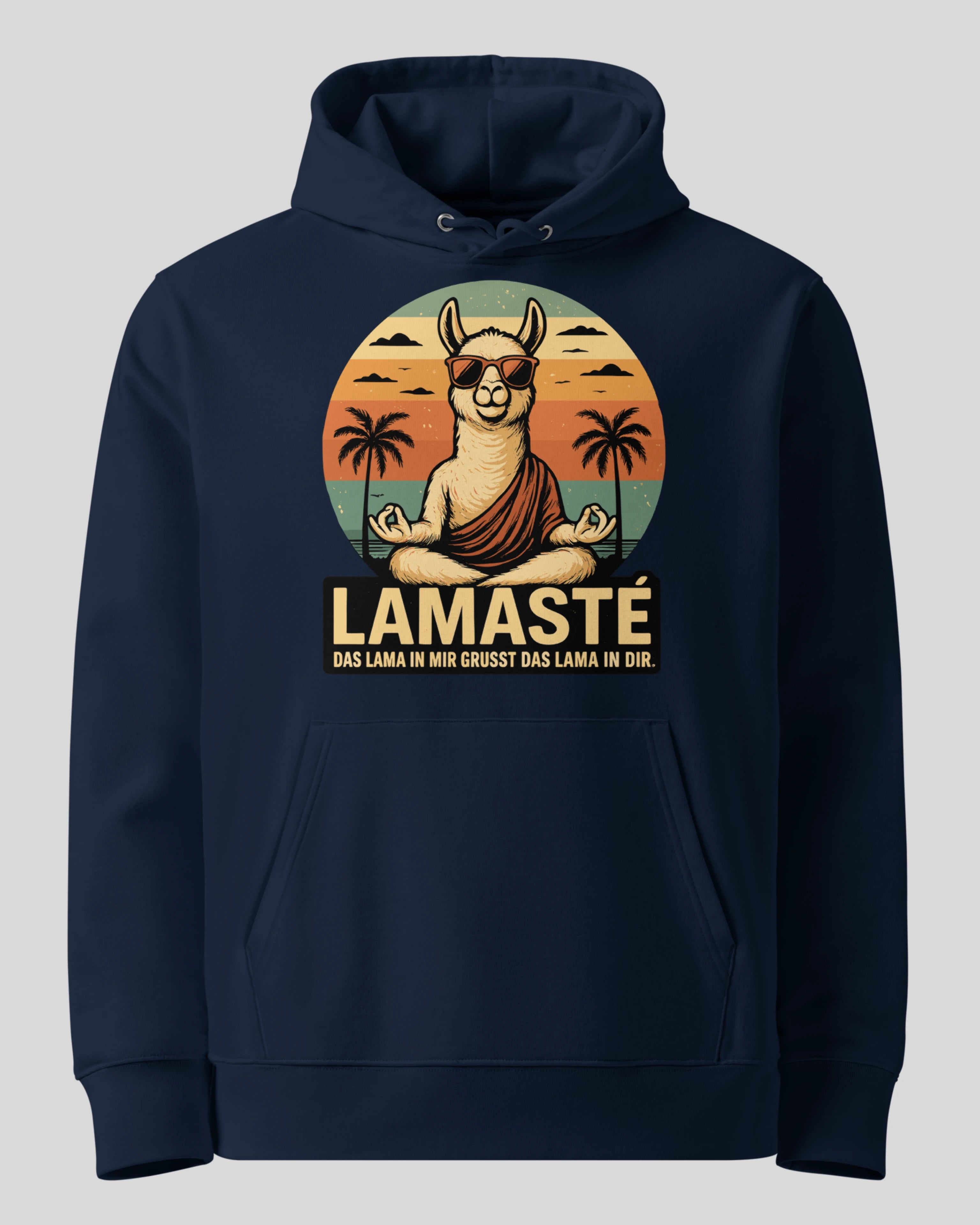 Lamaste Hoodie in French-Navy, auf einem Ghost-Modell für eine klare Produktpräsentation. Meditations Hoodie, gemütliche...