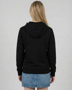 Lamaste Hoodie in Schwarz, für Damen in Rückenansicht. entspannter Hoodie, nachhaltiger Hoodie, Zen Lama Grafik.