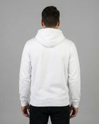 Lamaste Hoodie in Weiss, für Herren in Rückenansicht. Zen Hoodie, Yoga Bekleidung, Lama Design.