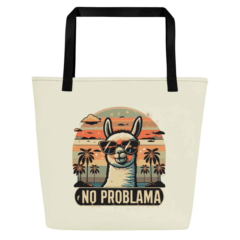 Lustige Stofftasche No Problama aus Bio-Baumwolle, die Tasche, die alles mitmacht, wiederverwendbare Einkaufstasche von Lamaholic.