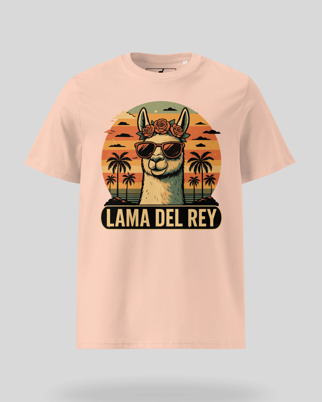 Lama Del Rey T-Shirt in Fraiche Peche Ghost Produktansicht. Einzigartiges Design aus 100% Bio-Baumwolle, perfekt für Lama-Fans.