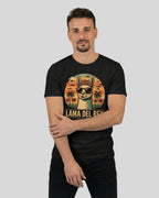 Lama Del Rey T-Shirt für Herren in Schwarz Frontalansicht. Fair Fashion T-Shirt, bequem geschnitten und hochwertig bedruckt.