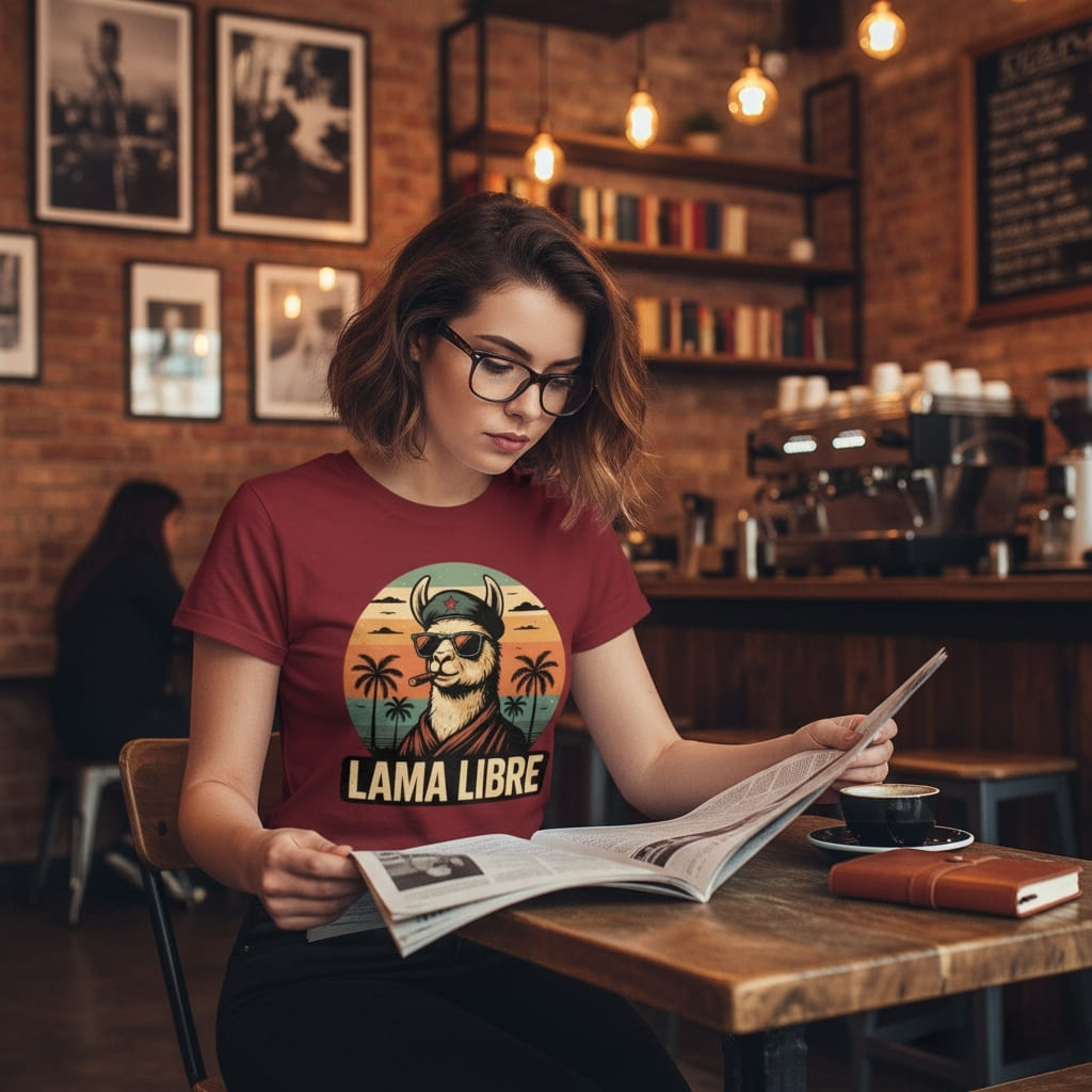 Das "Lama Libre" T-Shirt als Statement für eine intellektuelle Kaffeepause.