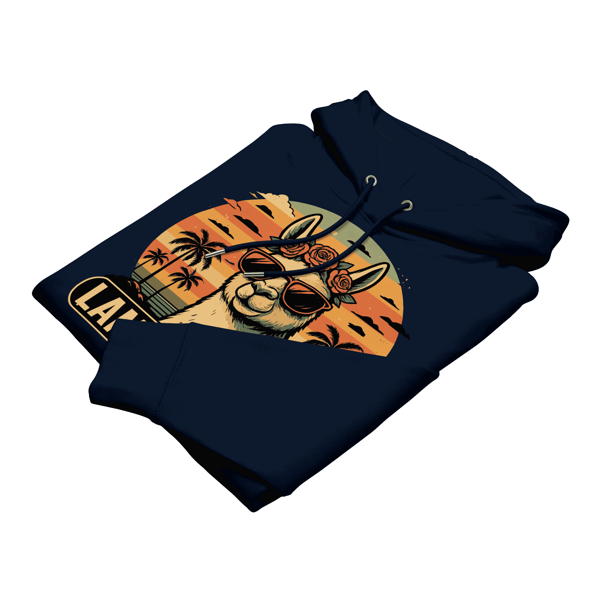 Gefalteter Lama Del Rey Hoodie in French Navy aus weicher Bio-Baumwolle.
