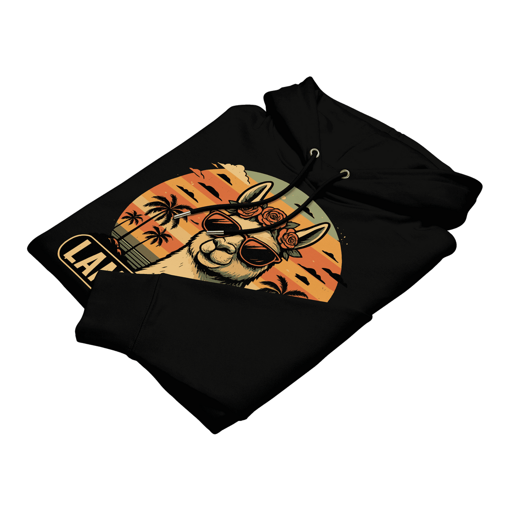 Gefalteter Lama Del Rey Hoodie in Schwarz aus weicher Bio-Baumwolle.