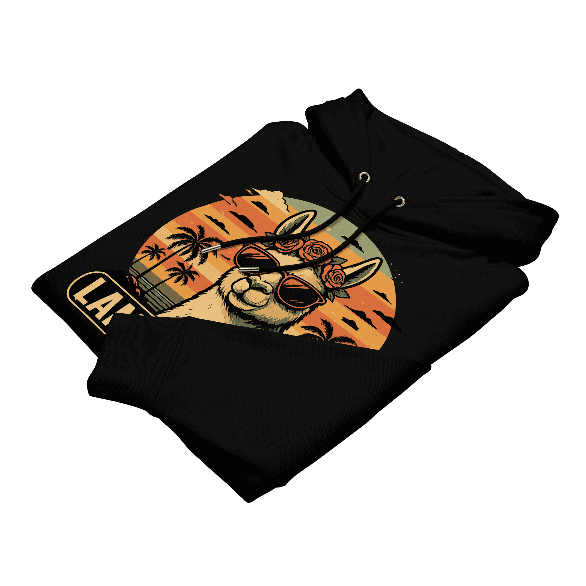 Gefalteter Lama Del Rey Hoodie in Schwarz aus weicher Bio-Baumwolle.