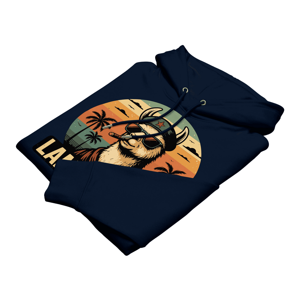 Gefalteter Lama Libre Hoodie in French Navy aus weicher Bio-Baumwolle.