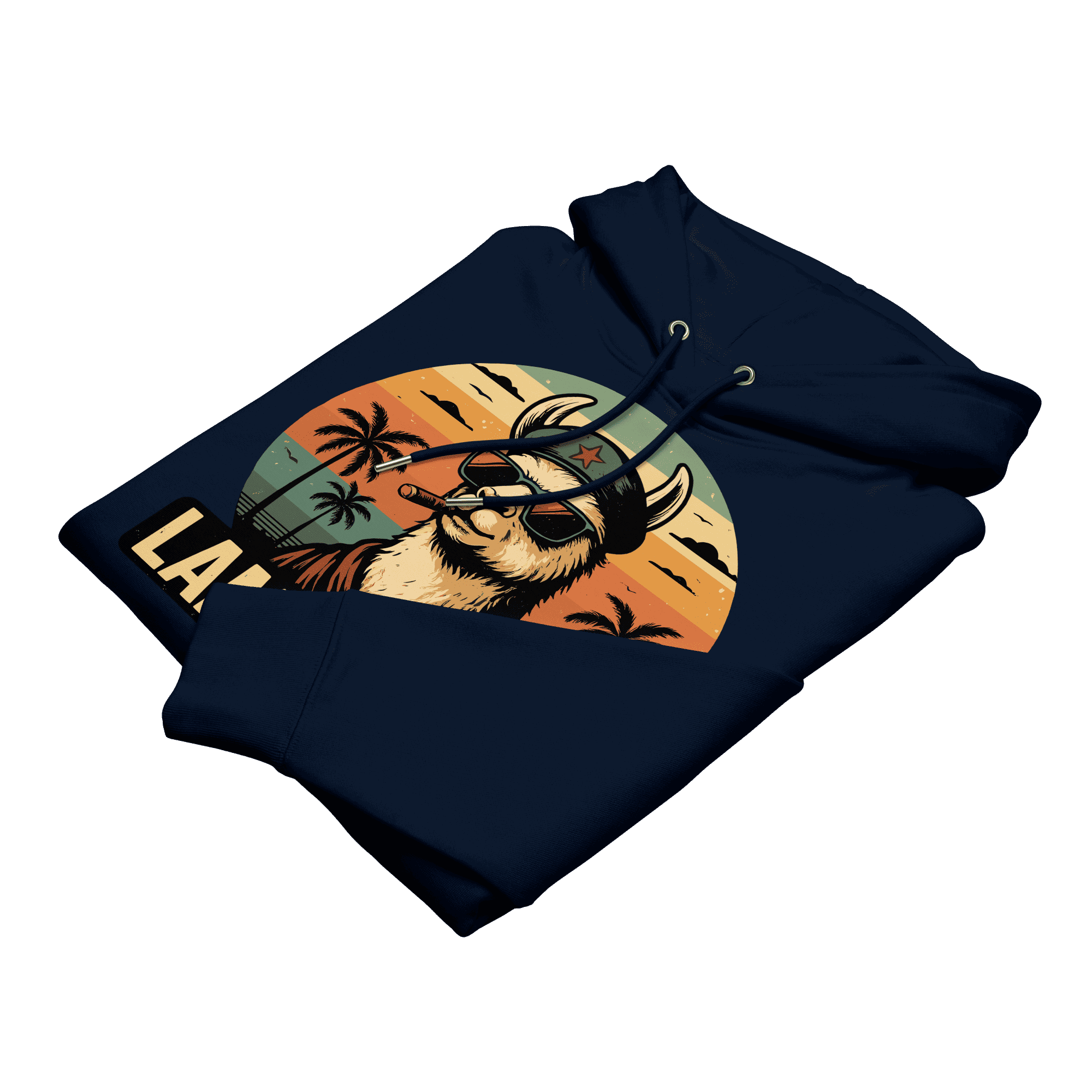 Gefalteter Lama Libre Hoodie in French Navy aus weicher Bio-Baumwolle.