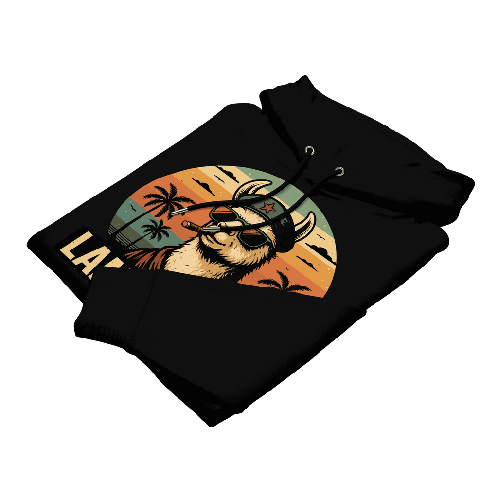 Gefalteter Lama Libre Hoodie in Schwarz aus weicher Bio-Baumwolle.