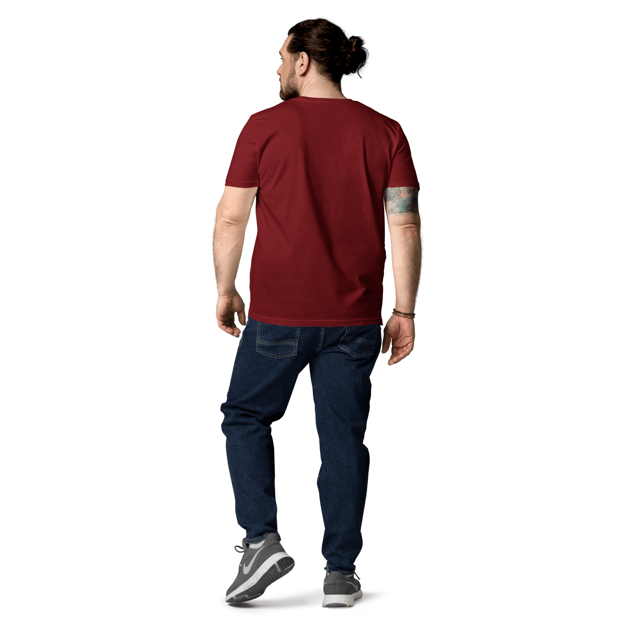 Rückseite des Lama Libre T-Shirts in Rot, getragen von einem Mann.