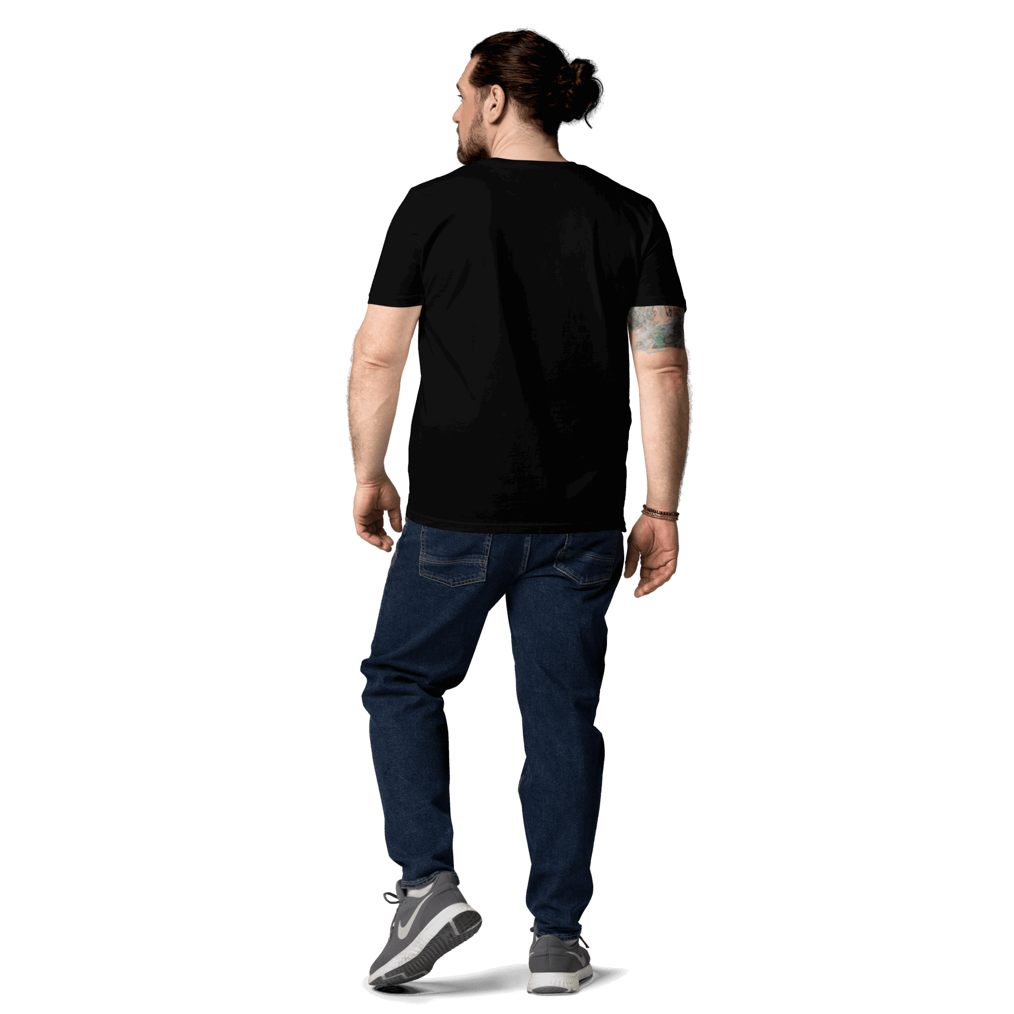 Rückseite des Lama Libre T-Shirts in Schwarz, getragen von einem Mann.