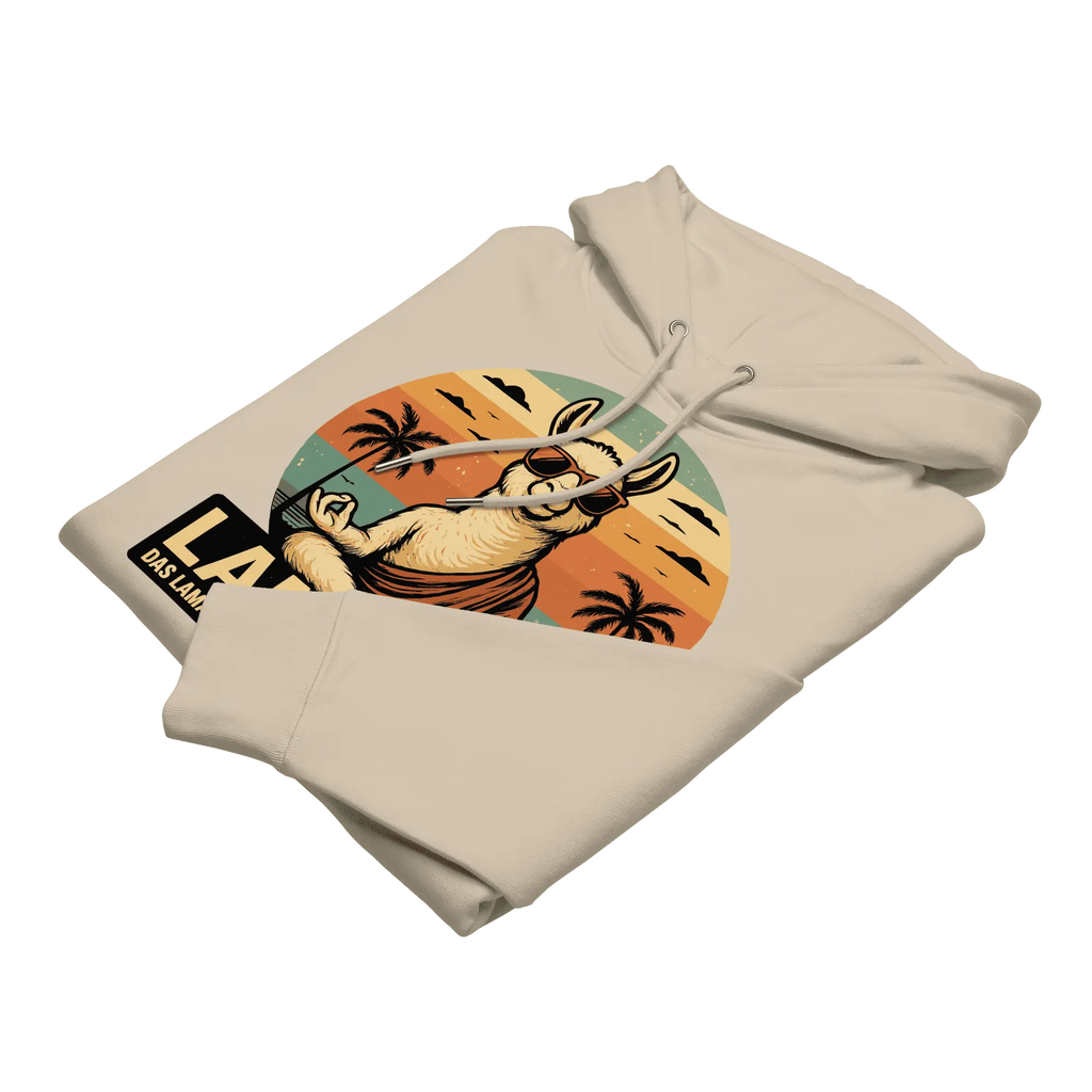Gefalteter Lamasté Hoodie in Desert Dust aus weicher Bio-Baumwolle.