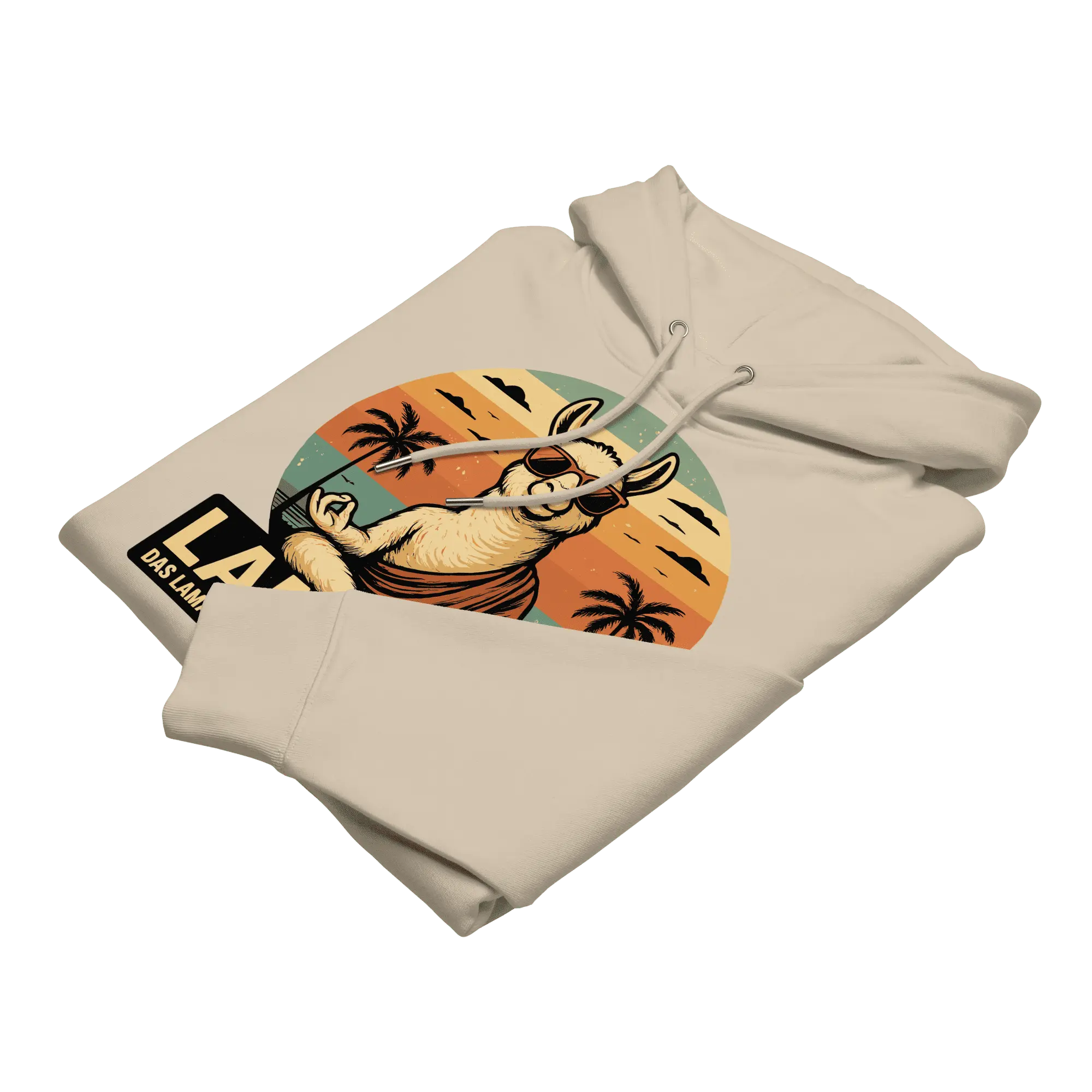 Gefalteter Lamasté Hoodie in Desert Dust aus weicher Bio-Baumwolle.