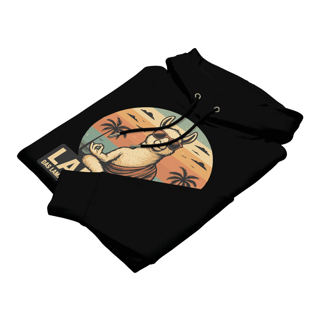 Gefalteter Lamasté Hoodie in Schwarz aus weicher Bio-Baumwolle.