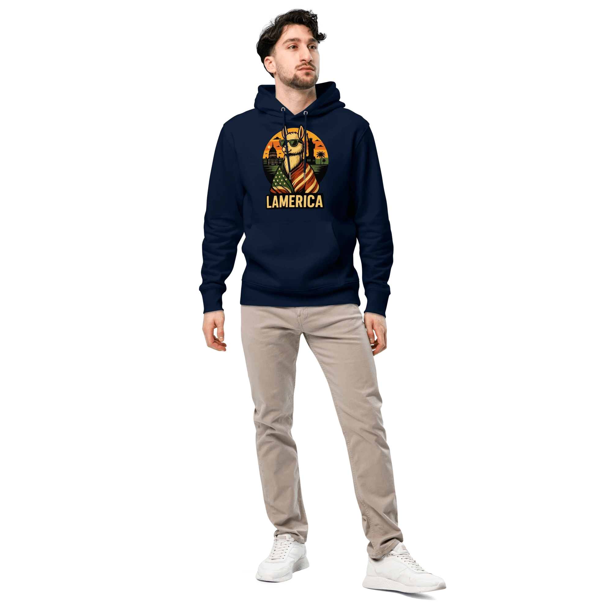 lamaholic lamerica in hoodie | weicher Stoff fuer Herren als Geschenk fuer kalte Tage, kuscheliger Hoodie mit Spruch