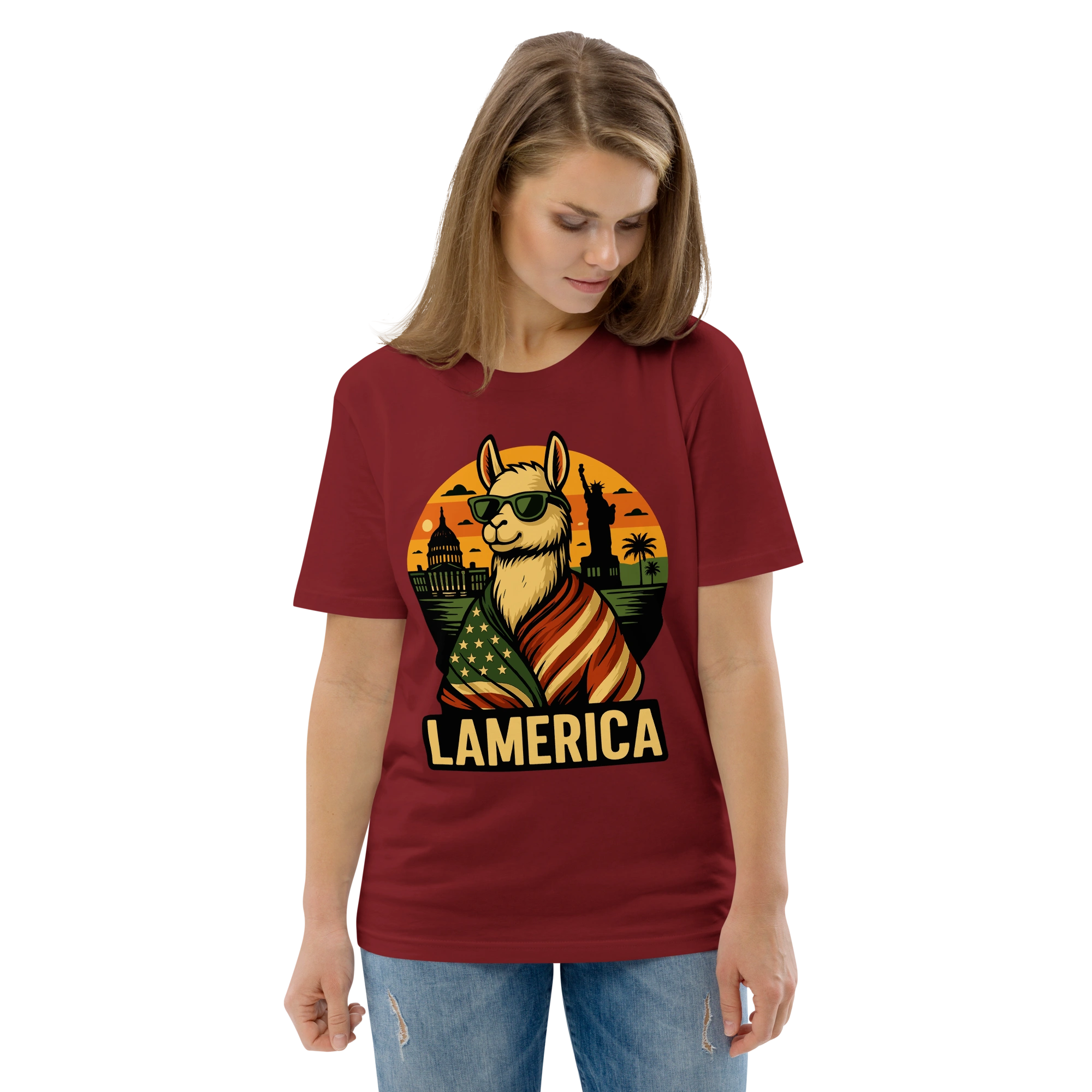 lamaholic lamerica in t | Bio-Baumwolle T-Shirt fuer Damen als tailliertes Damen Shirt, Geschenk fuer Freund