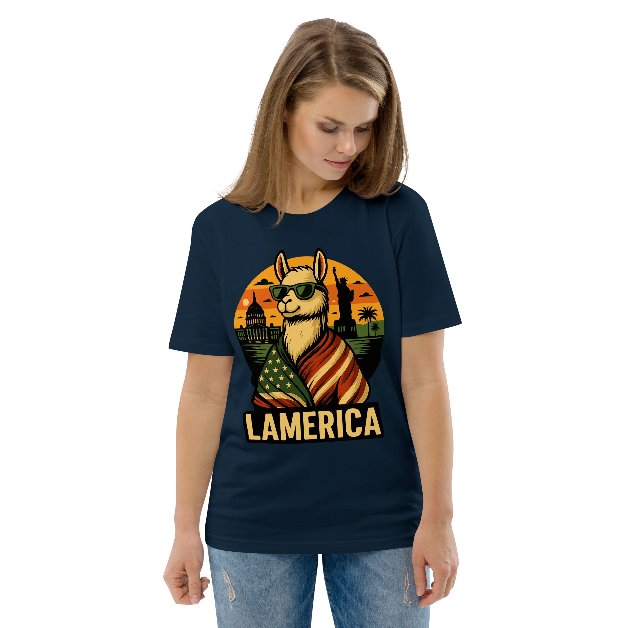 lamaholic lamerica in t | Geschenkidee fuer Frauen fuer Damen als urban Streetwear Outfit, Bio-Baumwolle T-Shirt