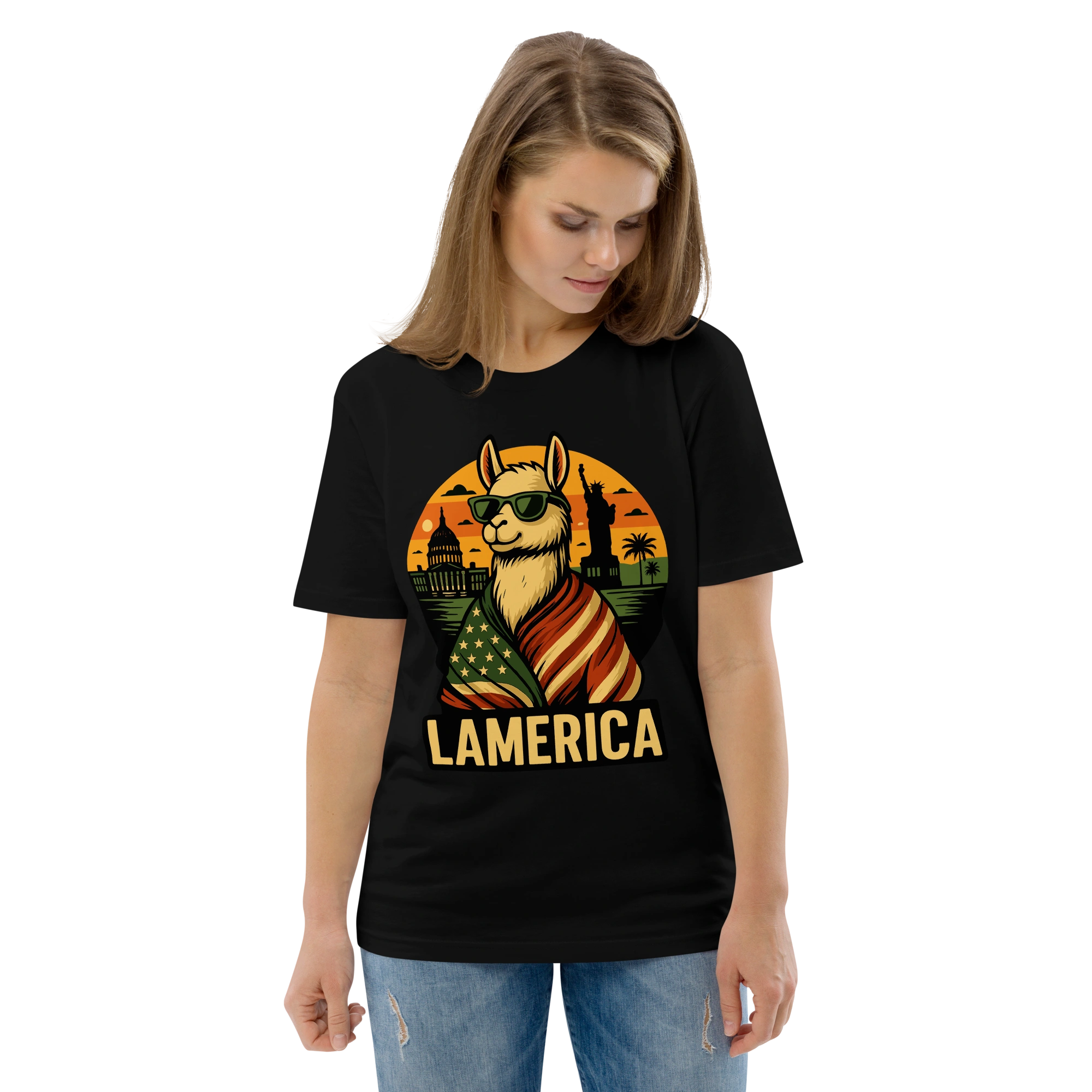 lamaholic lamerica in t | hochwertiger Druck fuer Damen als originelles Design, Geschenkidee fuer Frauen