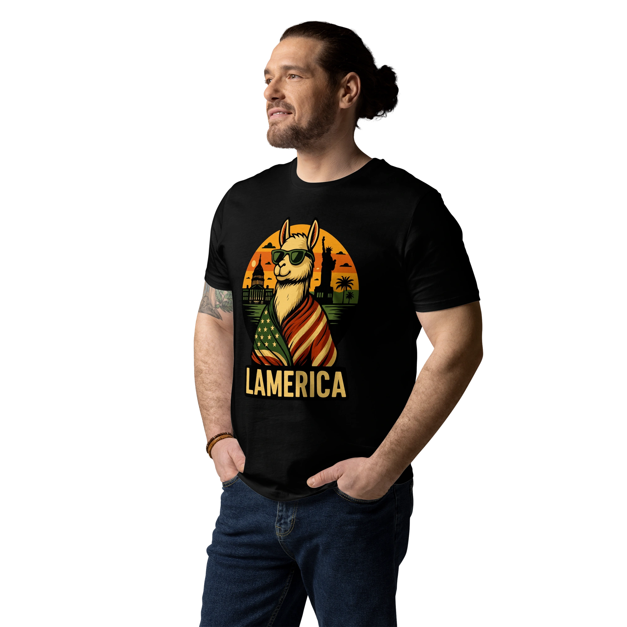 lamaholic lamerica in t | Bio-Baumwolle T-Shirt fuer Herren als originelles Design, cooler Spruch