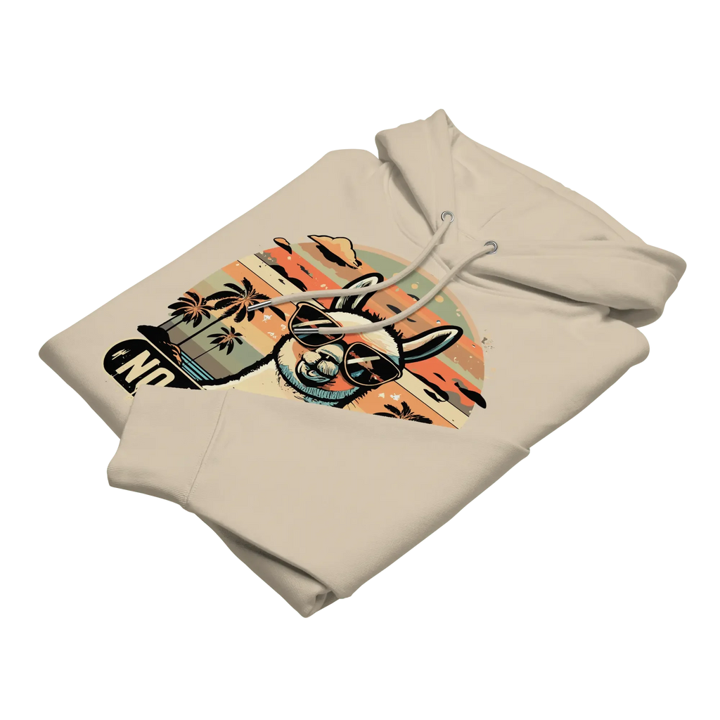 Gefalteter No Problama Hoodie in Desert Dust aus weicher Bio-Baumwolle.