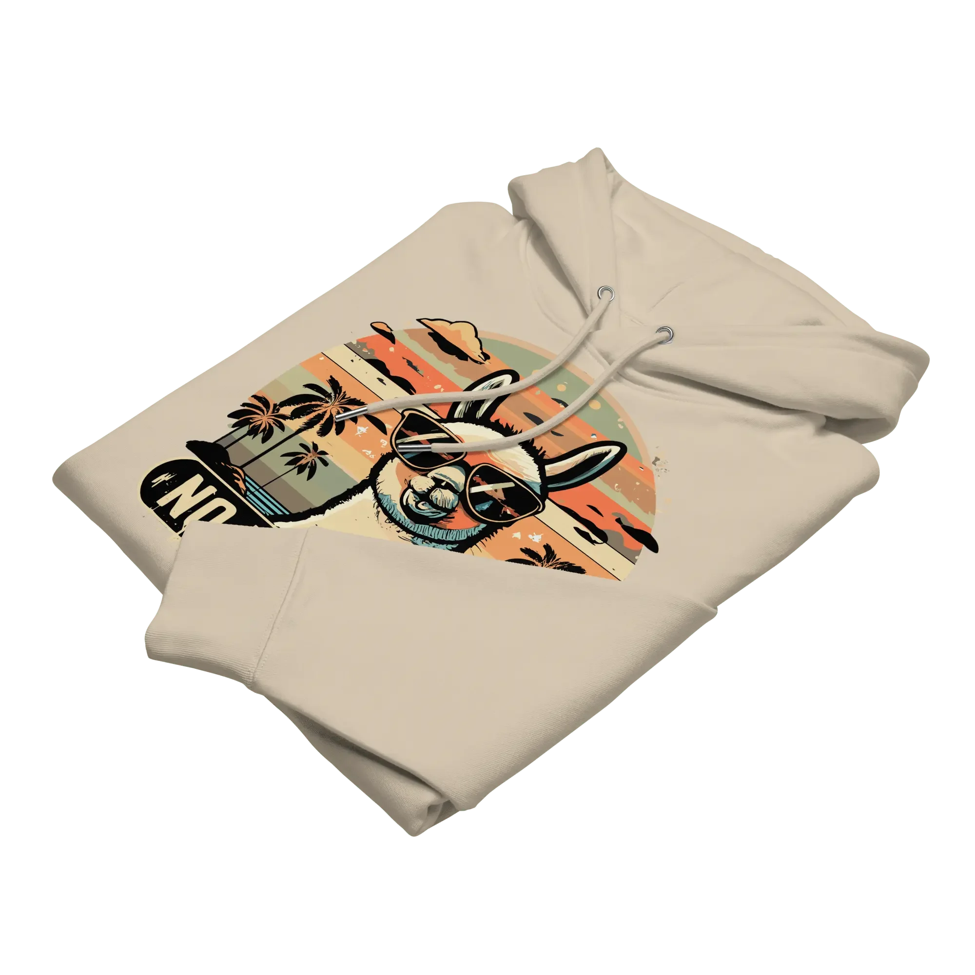 Gefalteter No Problama Hoodie in Desert Dust aus weicher Bio-Baumwolle.
