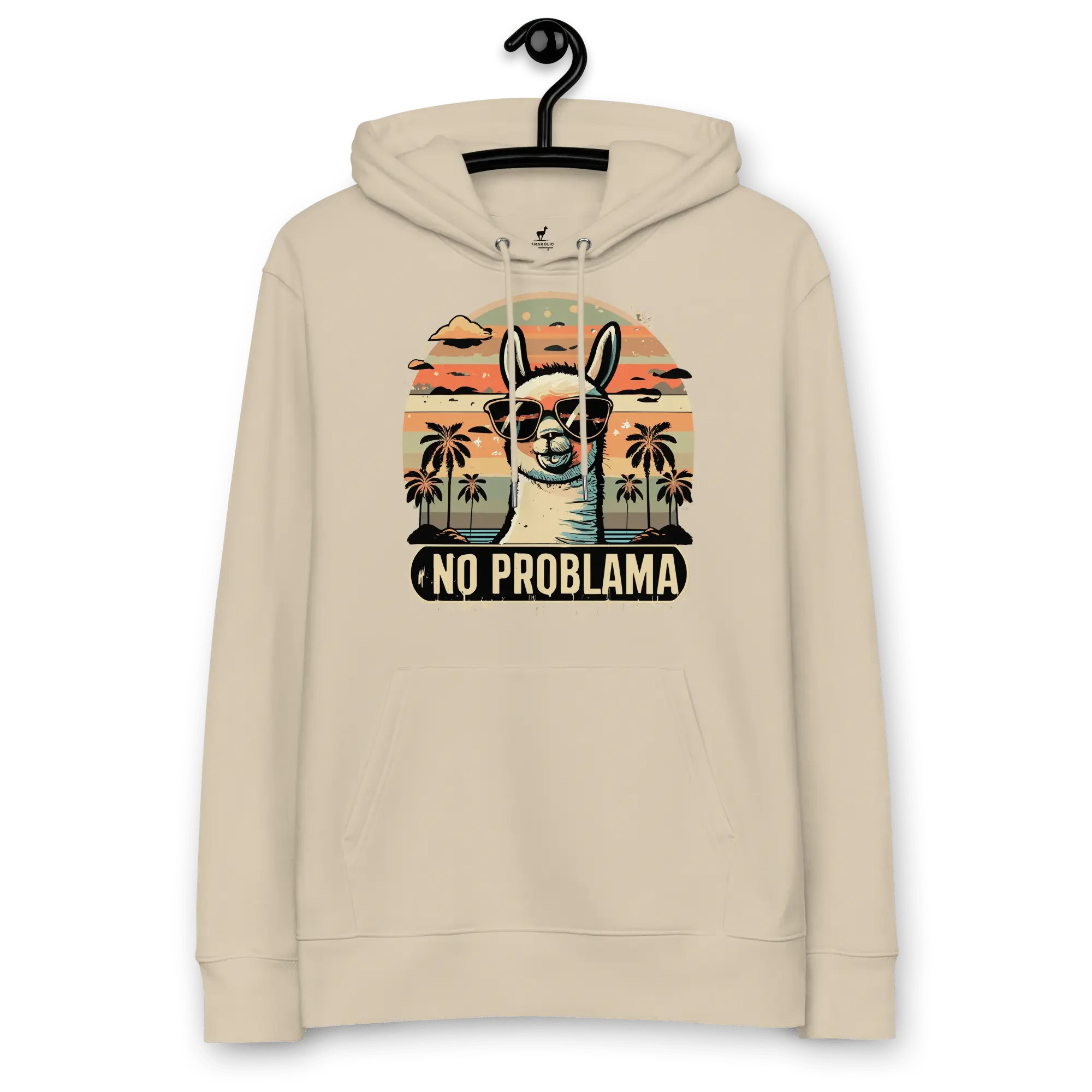No Problama Hoodie in Desert Dust, auf einem Kleiderbügel präsentiert.