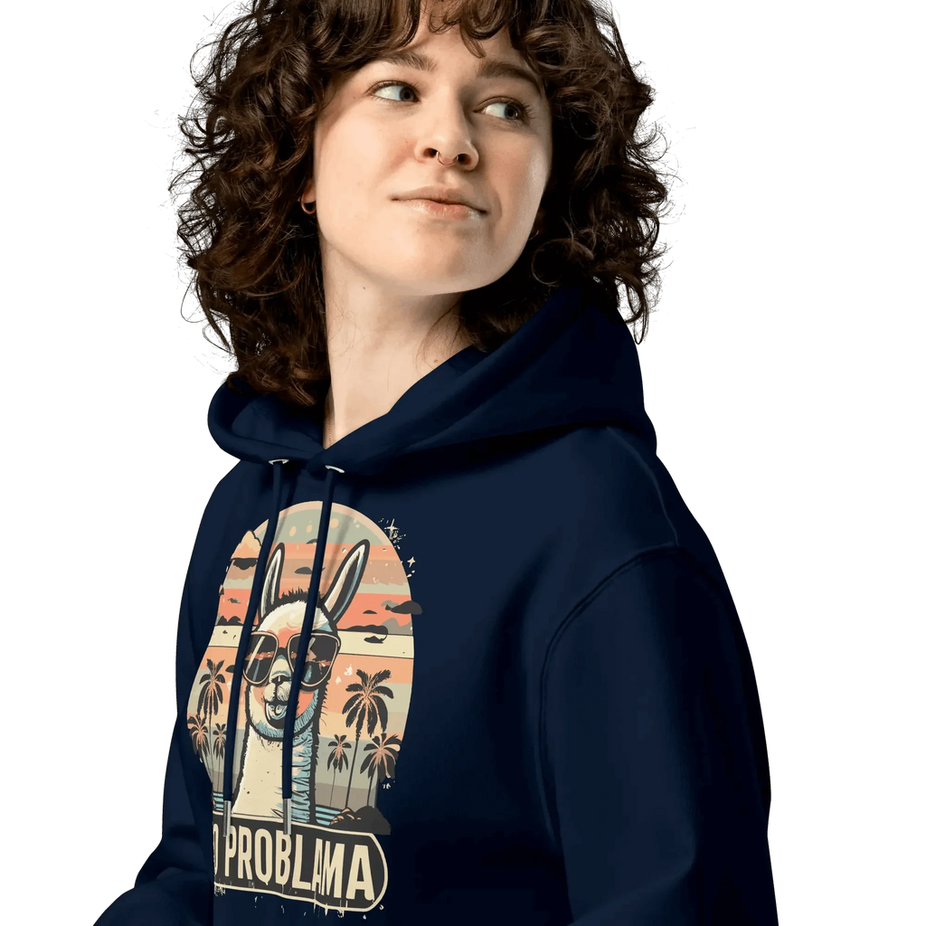 Detailansicht der Kapuze des No Problama Hoodies in French Navy.