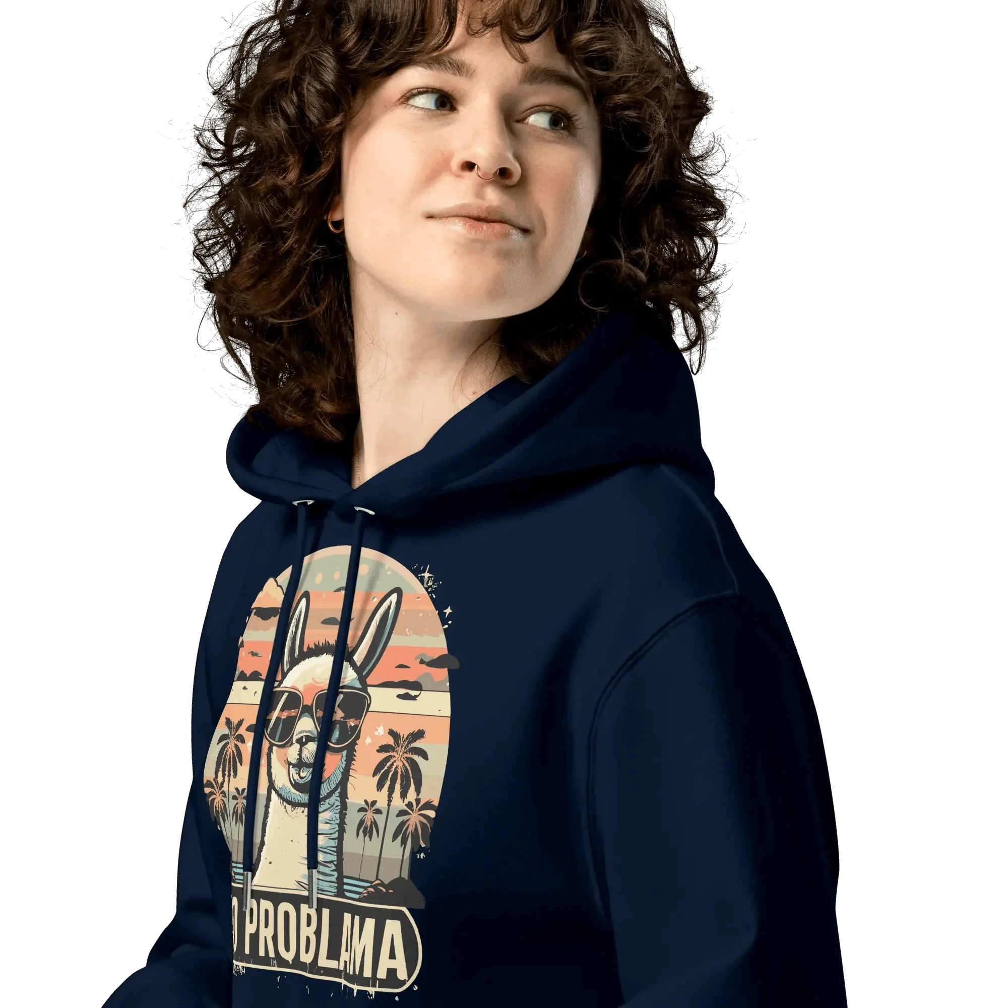 Detailansicht der Kapuze des No Problama Hoodies in French Navy.