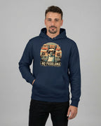 Cooler Hoodie mit Spruch für Herren: Der "No Problama" Kapuzenpullover in French Navy, Frontansicht am Model.