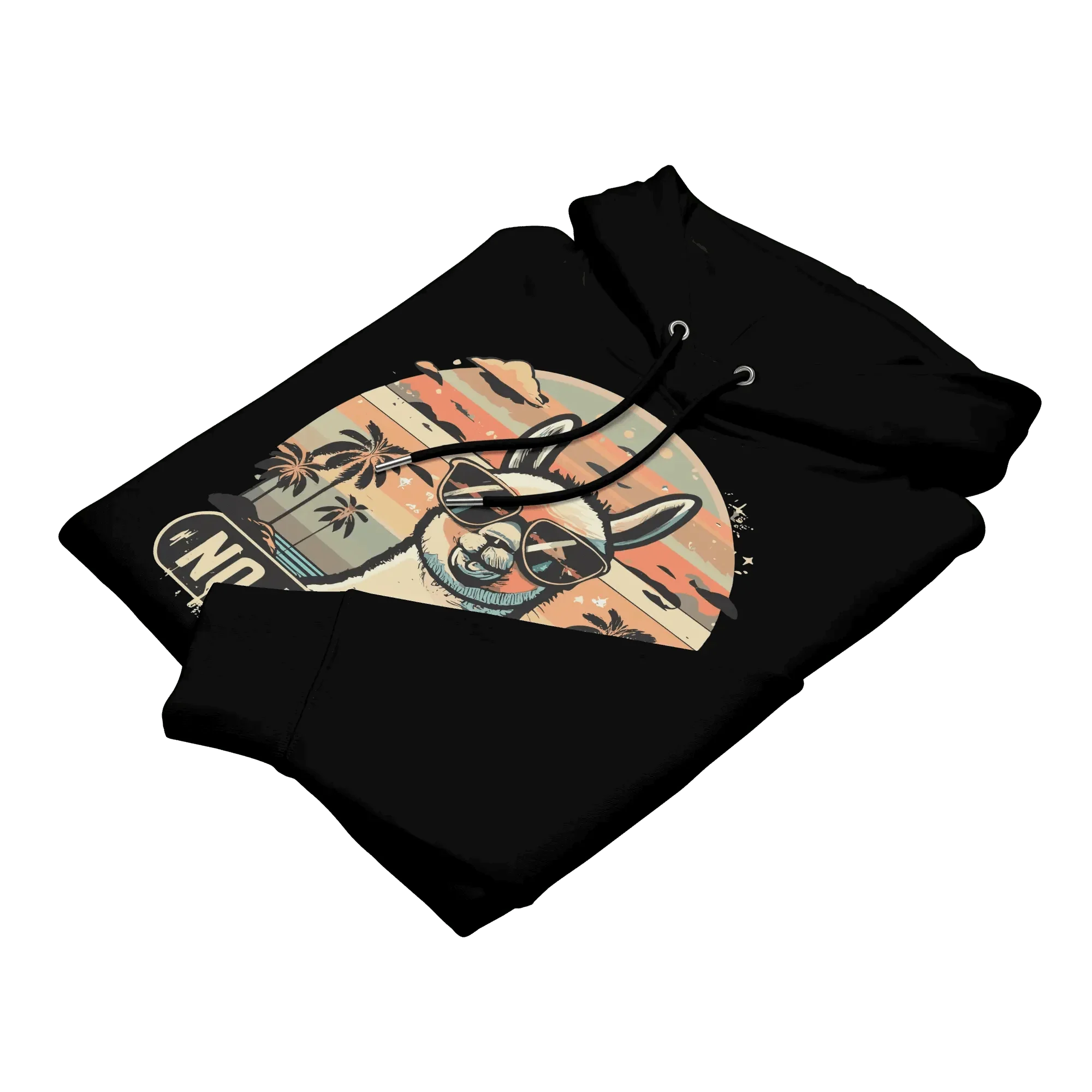 Gefalteter No Problama Hoodie in Schwarz aus weicher Bio-Baumwolle.