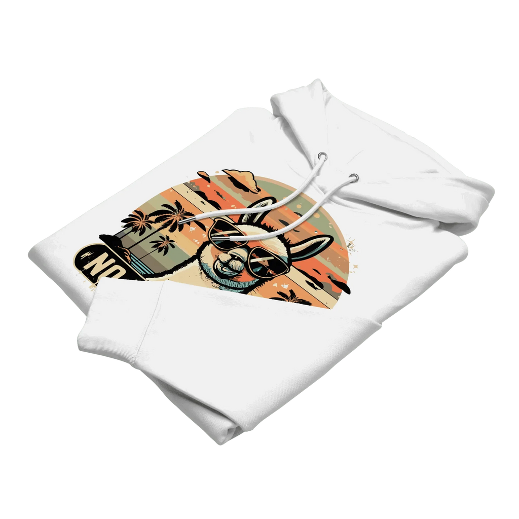 Gefalteter No Problama Hoodie in Weiss aus weicher Bio-Baumwolle.