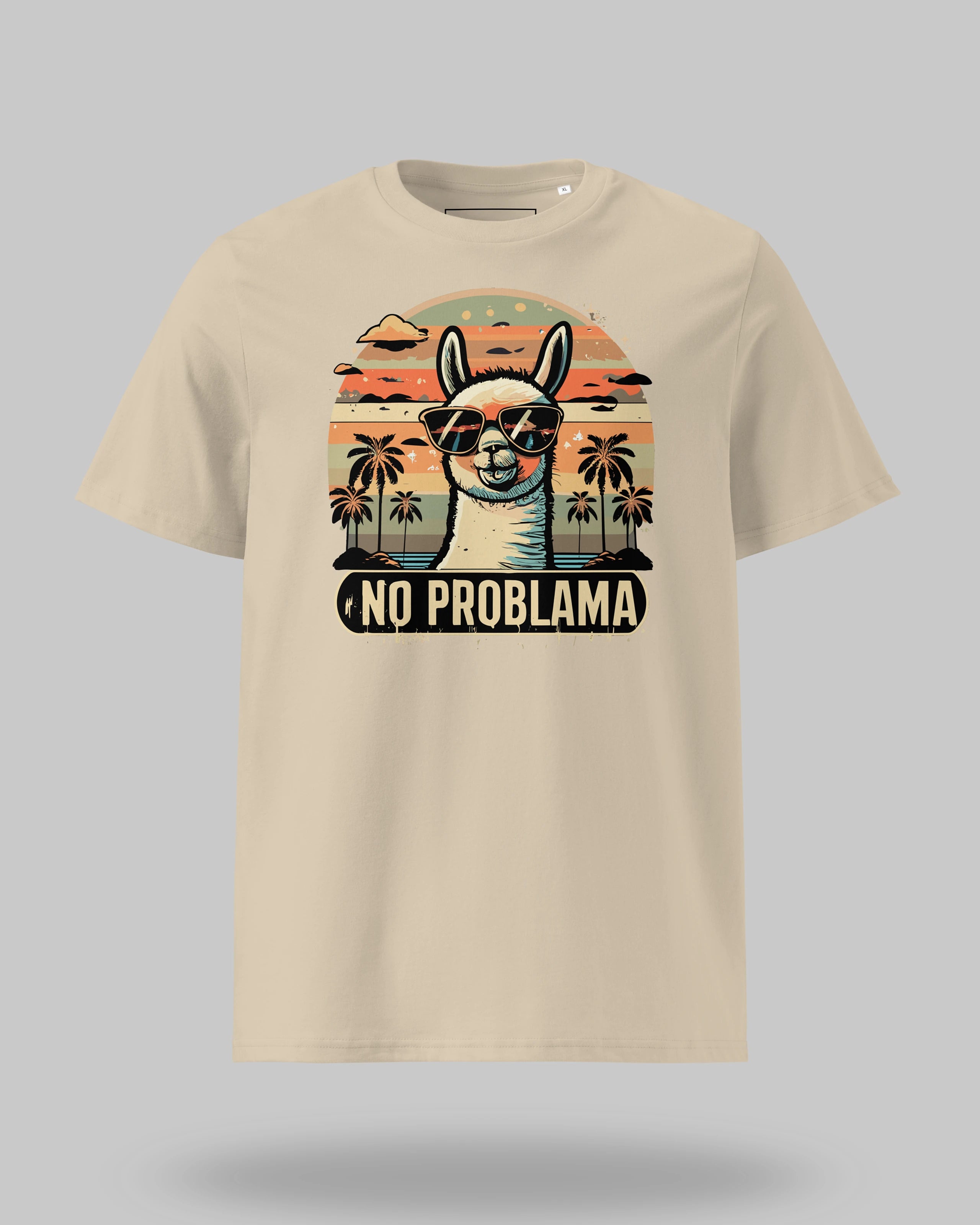Lustiges Statement-Shirt "No Problama" aus Bio-Baumwolle in Desert Dust – Produktansicht auf neutralem Hintergrund.