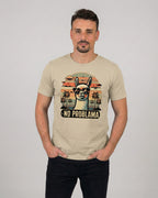 Cooles T-Shirt mit Spruch für Herren: Das "No Problama" Shirt in Desert Dust, Frontansicht am Model.