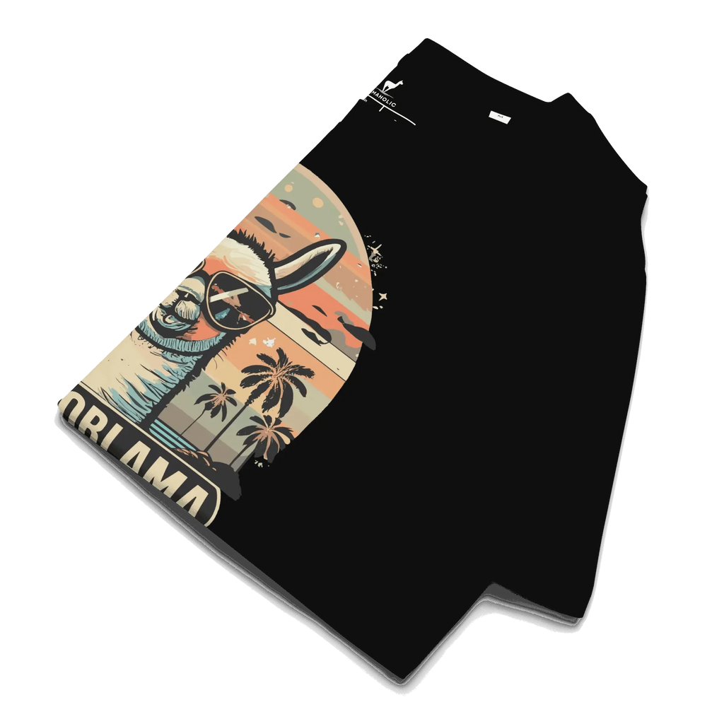 Gefaltetes lustiges Lama T-Shirt in Schwarz aus weicher Bio-Baumwolle.