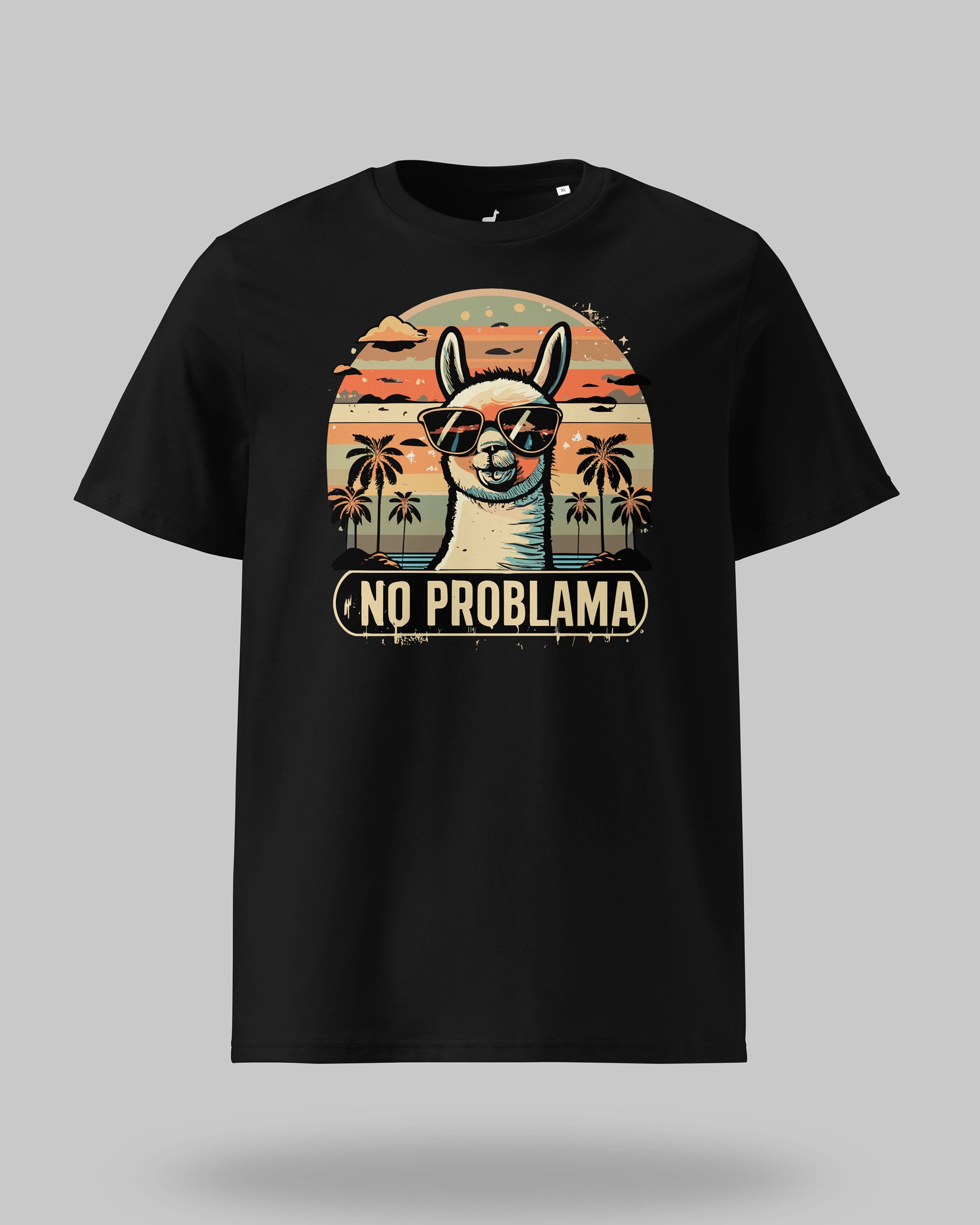 Lustiges Statement-Shirt "No Problama" aus Bio-Baumwolle in Schwarz – Produktansicht auf neutralem Hintergrund.