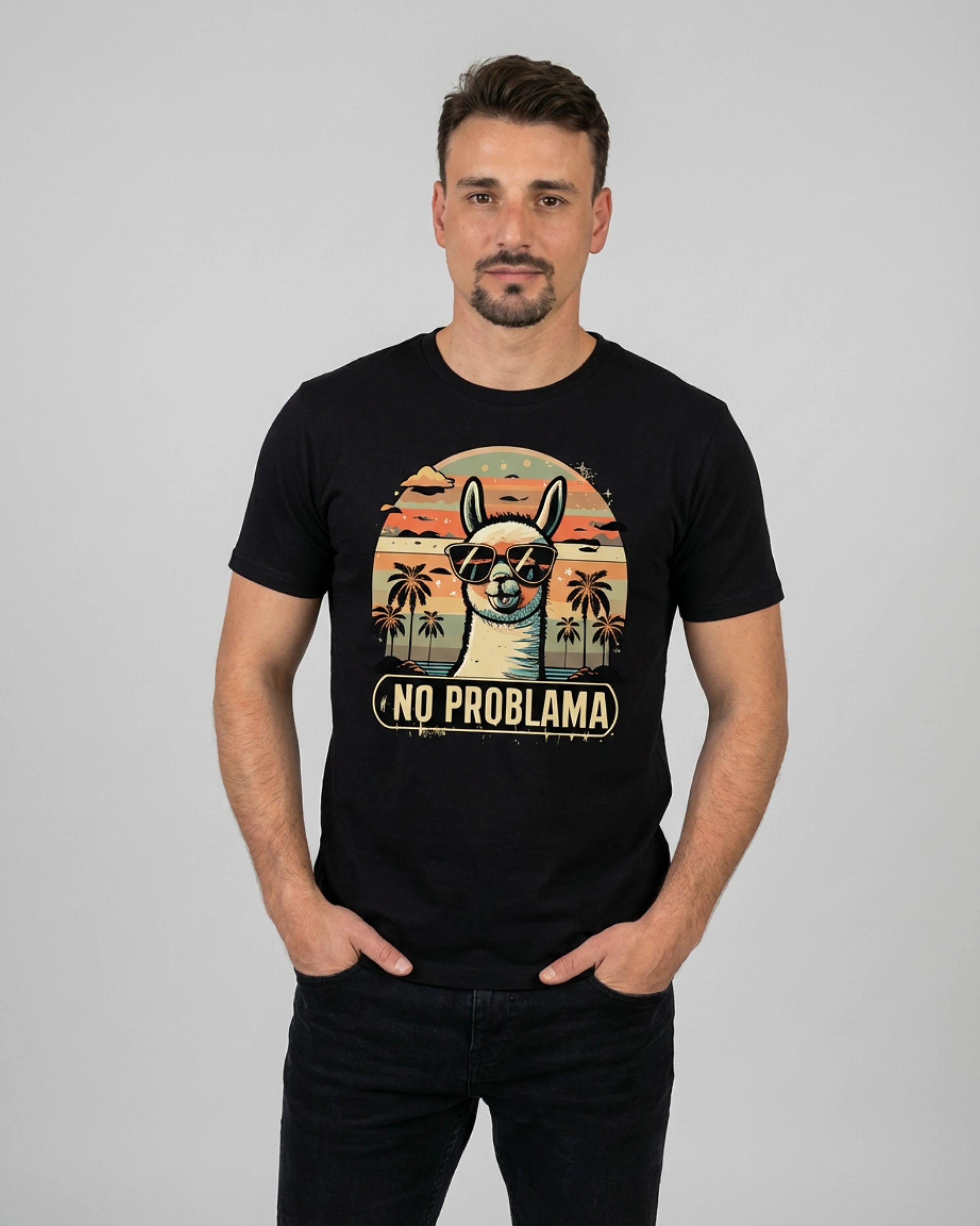 Cooles T-Shirt mit Spruch für Herren: Das "No Problama" Shirt in Schwarz, Frontansicht am Model.