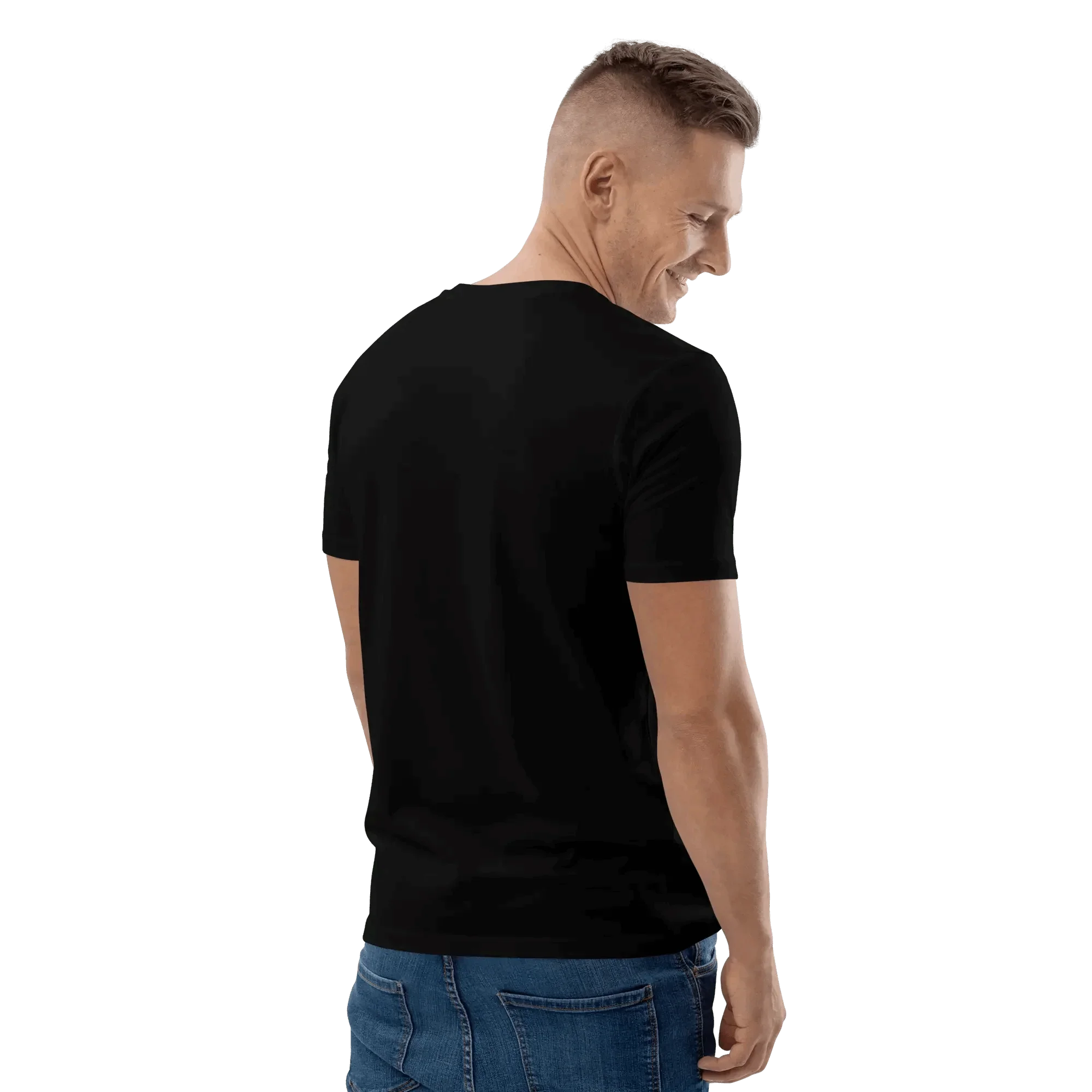 Rückseite des "No Problama" T-Shirts in Schwarz, getragen von einem männlichen Model.