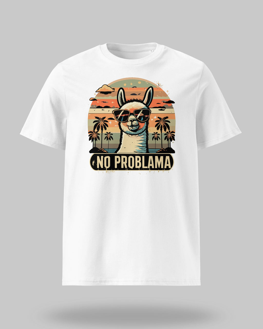 Lustiges Statement-Shirt "No Problama" aus Bio-Baumwolle in Weiss – Produktansicht auf neutralem Hintergrund.