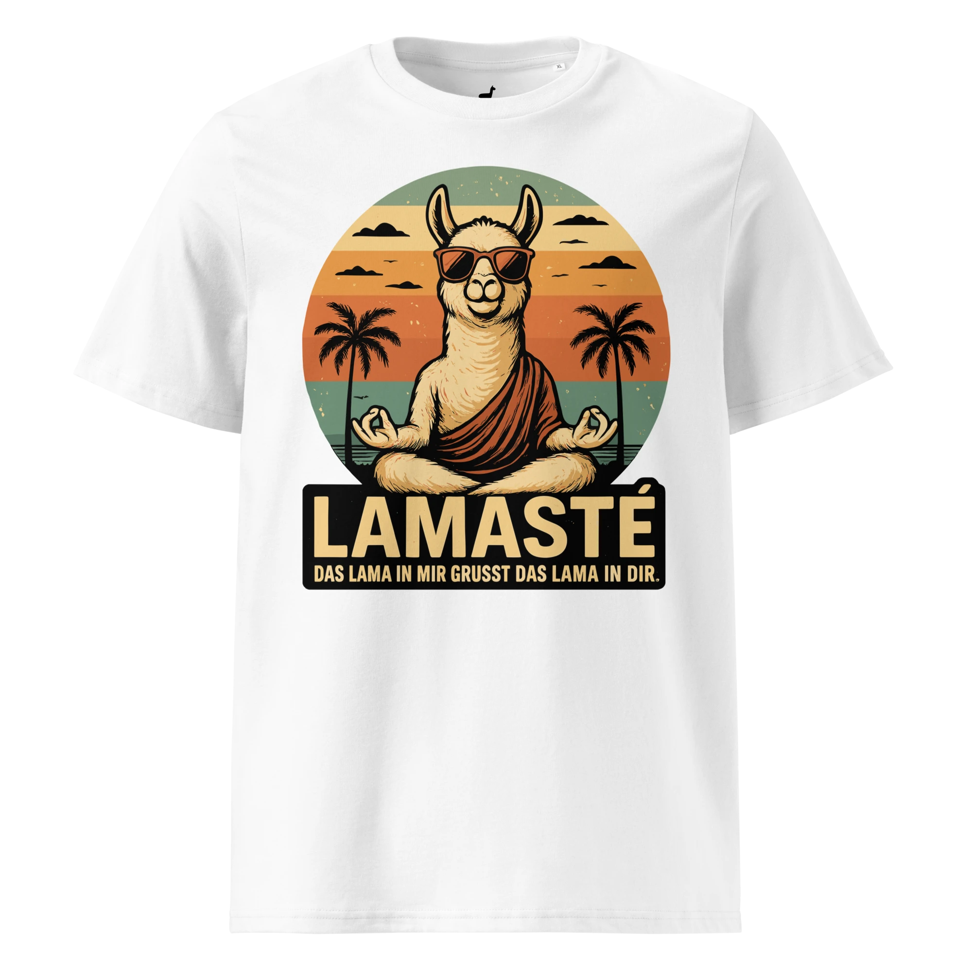 Achtsamkeits T-Shirt "Lamaste" in Weiss, freigestellte Produktansicht. Für mehr Achtsamkeit im Alltag.