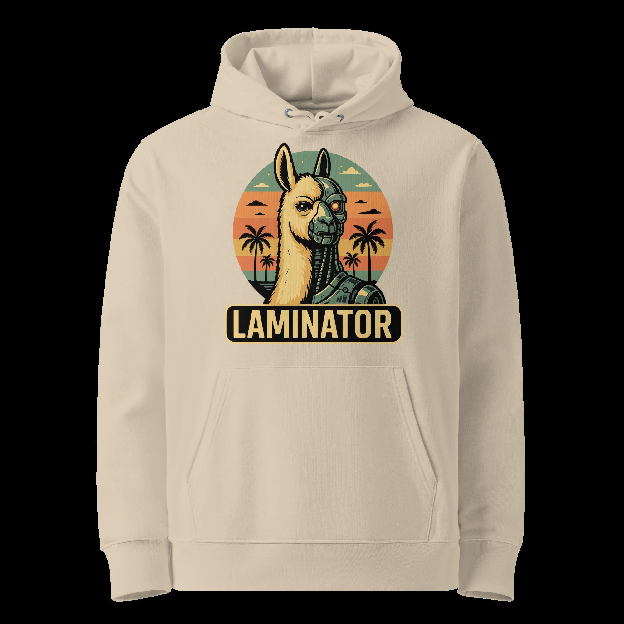 Unisex 'Laminator' Hoodie in der Farbe Desert Dust. Detailreiche Produktansicht des lustigen Geschenks für Gamer.