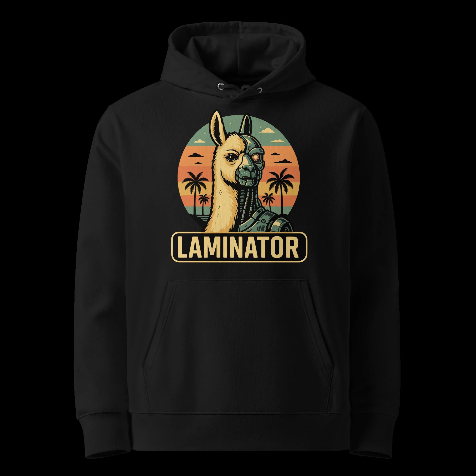 Produktansicht des 'Laminator' Gaming-Hoodies in Schwarz. Ein ideales Unisex-Geschenk für Nerds und Zocker mit coolem Spruch.