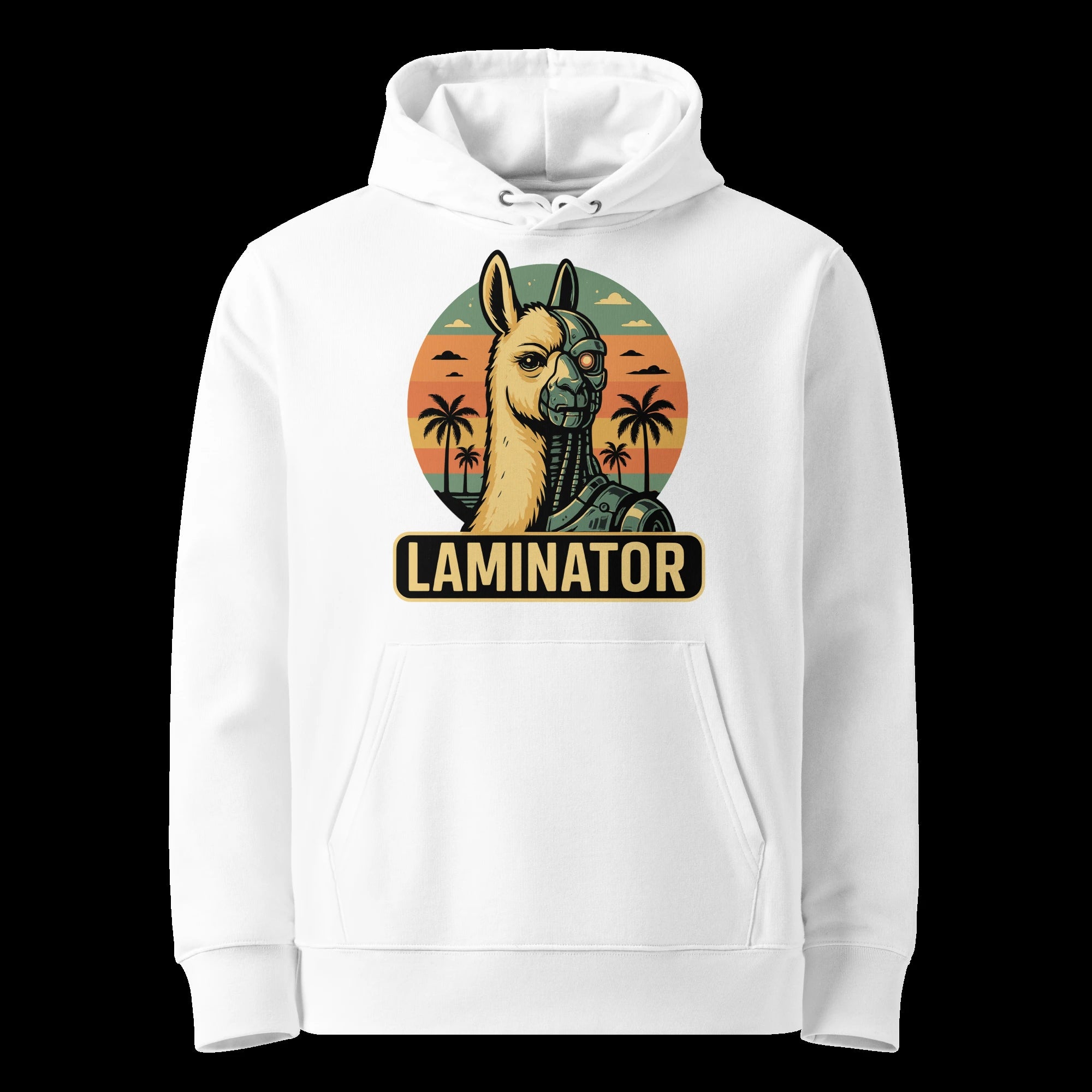 Freigestellter 'Laminator' Kapuzenpullover in Weiß. Das perfekte Geschenk für Gamer und Nerds als neutrale Produktansicht.