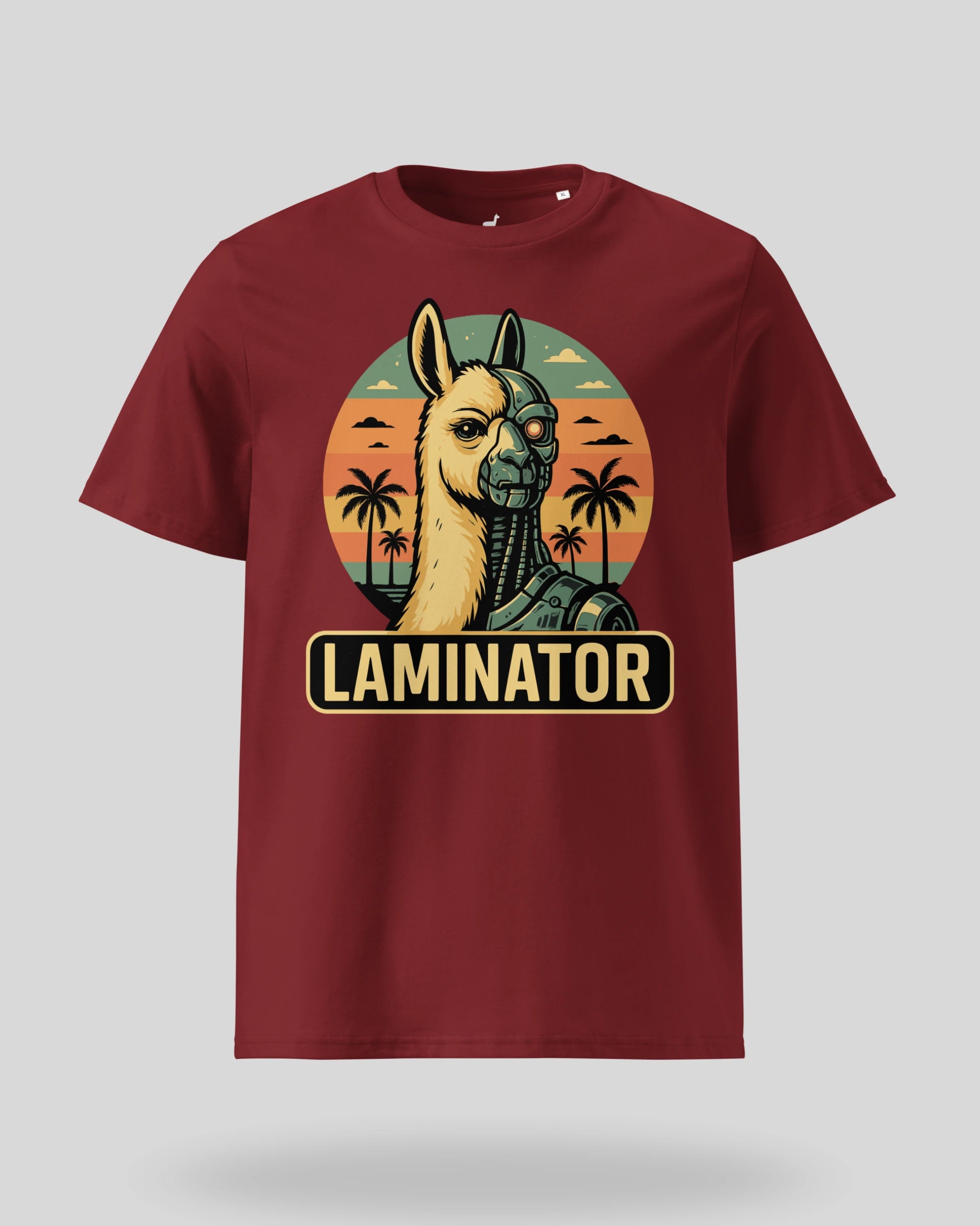 Witziges T-Shirt "Laminator" in Burgundi, freigestellte Produktansicht. Zeige deine Nerd-Seite.